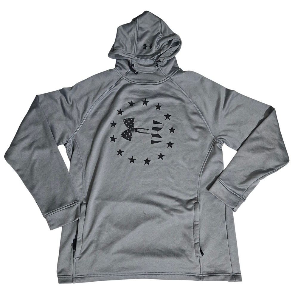 Under Armour Freedom Hoodie Mens XL Grey Stars Stripes Logo Fleece Sweatshirt
